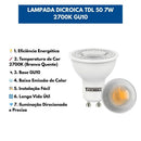 KIT 6 Lâmpadas Dicroica TDL 50 7W 2700K GU10 Taschibra